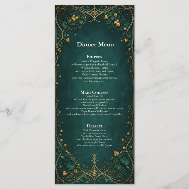 Enchanted Forest Wedding Dinner Bar Menu (Front)