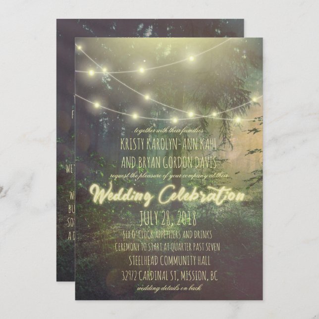 Enchanted Forest Wedding Invitation - String Light (Front/Back)