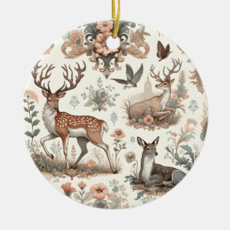 Enchanted Forest Whispers: Victorian Wildlife Ceramic Ornament