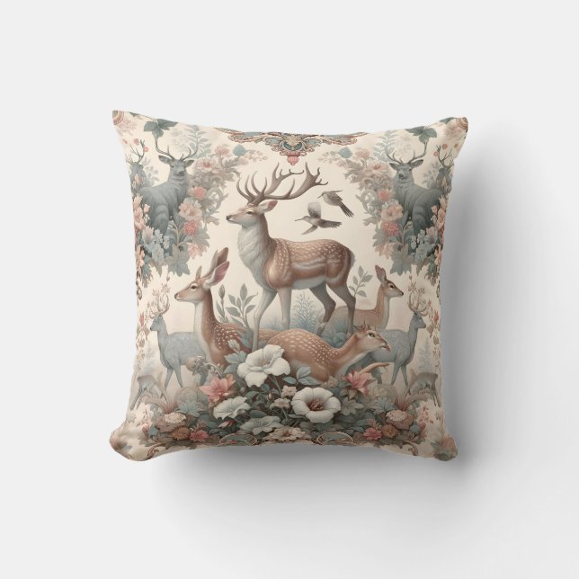 Enchanted Forest Whispers: Victorian Wildlife Cushion (Front)