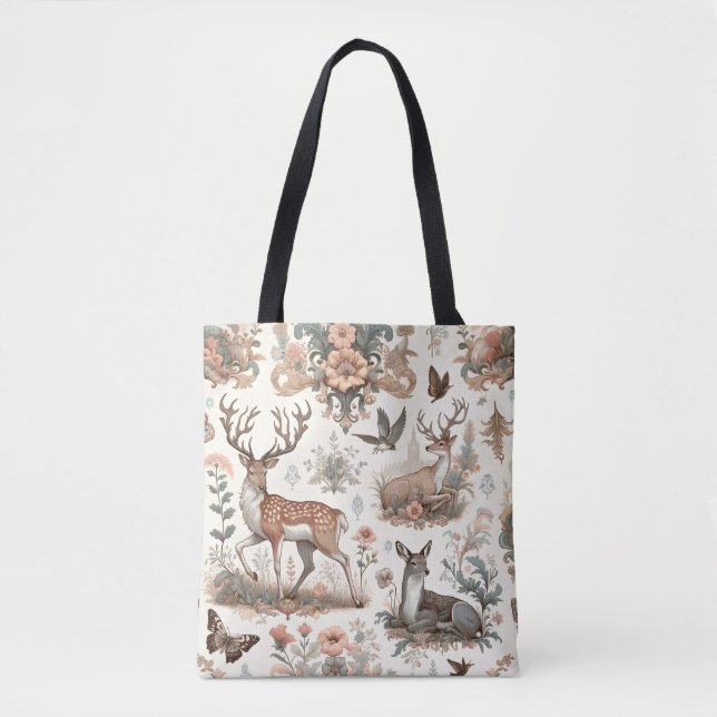 Enchanted Forest Whispers: Victorian Wildlife Tote Bag (Front)