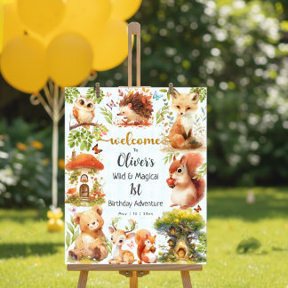 Enchanted Forest Wild One Boy Birthday Welcome Poster
