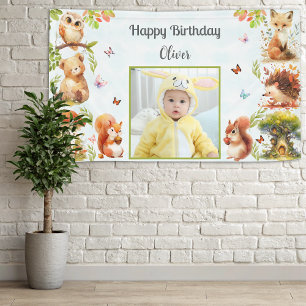 Enchanted Forest Wild One Boy Photo Birthday Party Banner