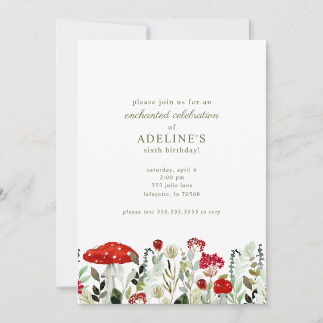 Enchanted Forest Wildflowers Birthday Invitation (Front)