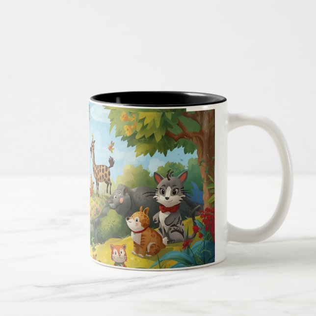 enchanted forest with animals Two-Tone coffee mug (Right)