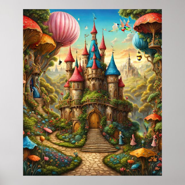 Enchanted Forest With Fairytale Castle Poster (Front)