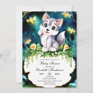 Enchanted Forest Wolf Baby Shower Invitation