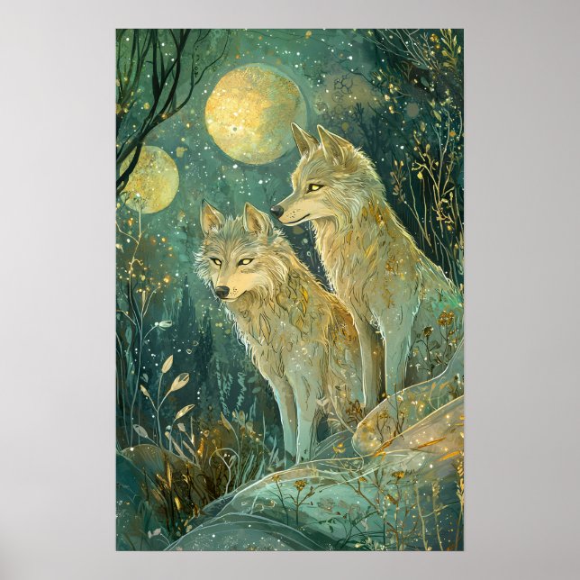 Enchanted Forest Wolves In Moonlight Poster (Front)