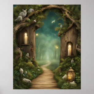 Enchanted Forest Wood Bird Candle Poster