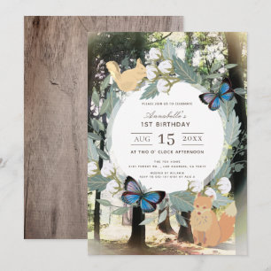 Enchanted Forest Woodland Animals 1st Birthday Invitation