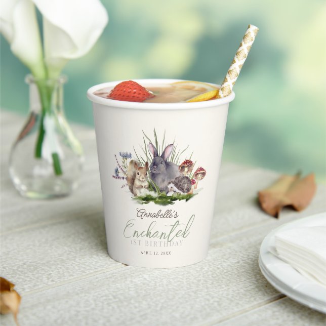 Enchanted Forest Woodland Animals Birthday Cream Paper Cups (Insitu)