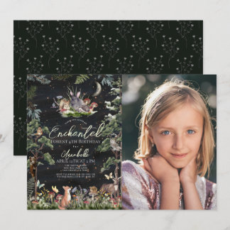 Enchanted Forest Woodland Animals Birthday Photo Invitation