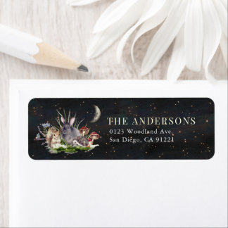 Enchanted Forest Woodland Animals Crescent Moon Return Address Label
