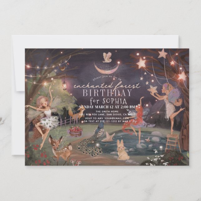 Enchanted Forest Woodland Animals Fairies Birthday Invitation (Front)