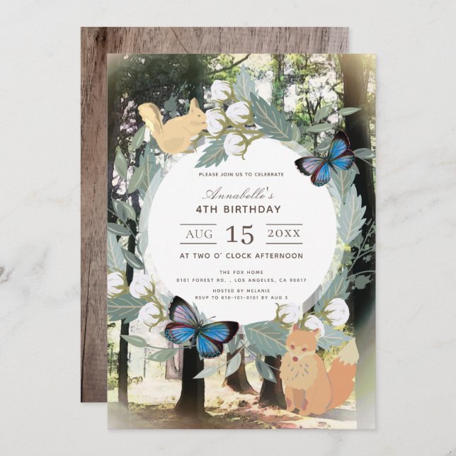 Enchanted Forest Woodland Animals Girl Birthday Invitation (Front/Back)
