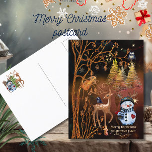 Enchanted Forest Woodland Animals Holiday Postcard