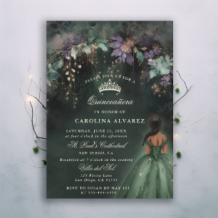 Enchanted Forest Woodland Arch Green Quinceanera Invitation