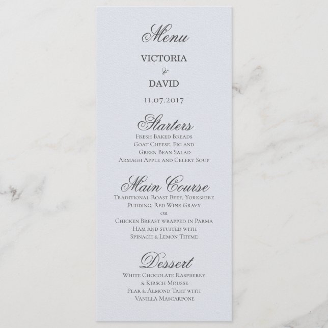 Enchanted Forest Woodland Blue Wedding Menu Card (Front)