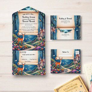 Enchanted Forest Woodland Castle Fairytale Wedding All In One Invitation