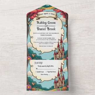 Enchanted Forest Woodland Castle Fairytale Wedding All In One Invitation