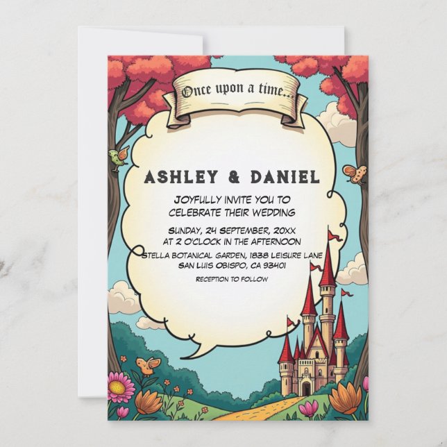 Enchanted Forest Woodland Castle Fairytale Wedding Invitation (Front)