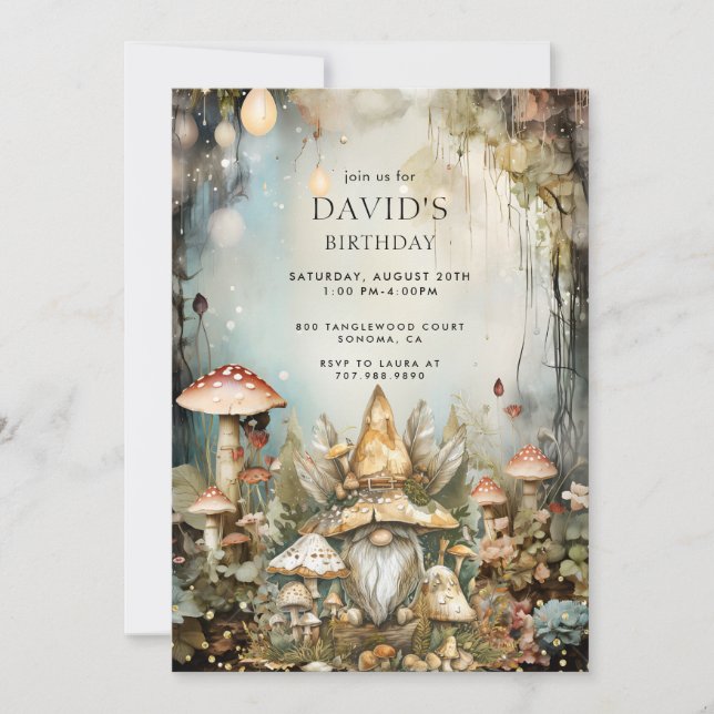 Enchanted Forest Woodland Gnome Kid's Birthday I Invitation (Front)