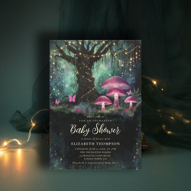 Enchanted Forest Woodland Magical Tree Baby Shower Invitation (enchanted forest baby shower invitation woodland mushrooms magical tree fairy tale storybook)