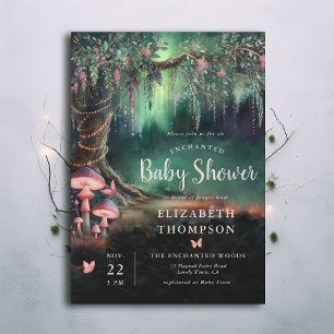 Enchanted Forest Woodland Mushrooms Baby Shower Invitation