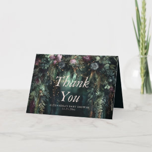 Enchanted Forest Woodland Purple Roses Baby Shower Thank You Card