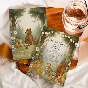 Enchanted Forest Woodland Wild One 1st Birthday Invitation