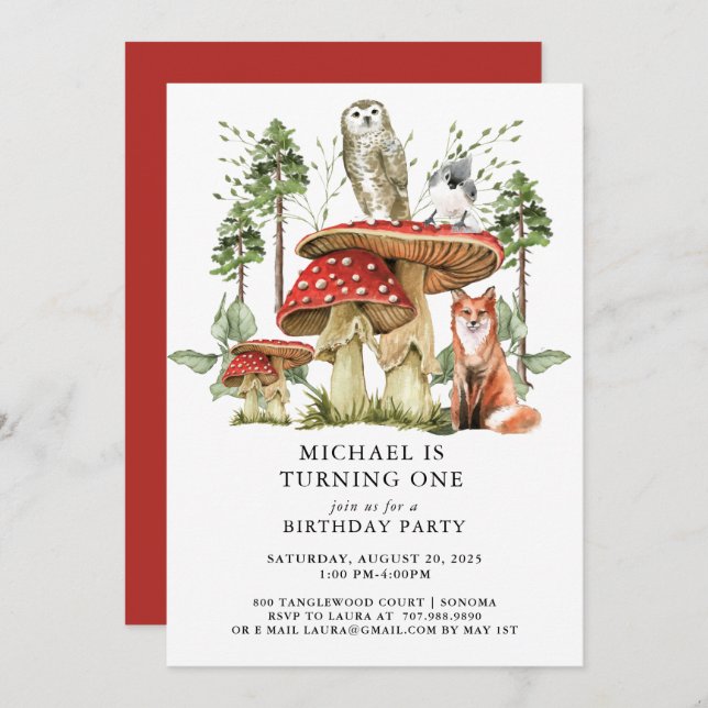 Enchanted Forest Woodlands Boy first Birthday Invitation (Front/Back)