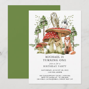 Enchanted Forest Woodlands Boy First Birthday  Invitation