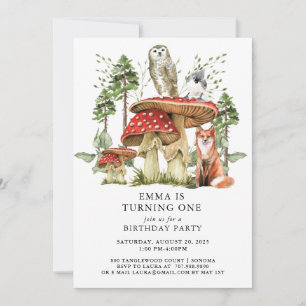Enchanted Forest Woodlands Girl First Birthday  Invitation