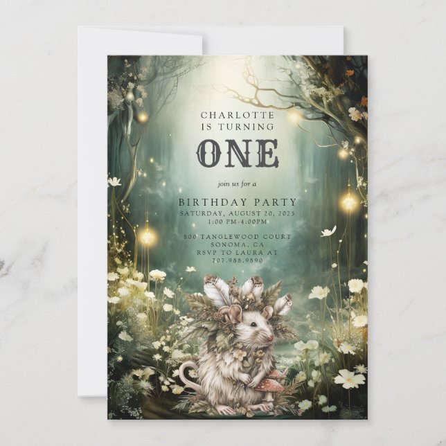 Enchanted Forest Woodlands Mouse 1st Birthday Invitation (Front)