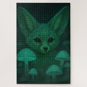 Enchanted Fox & Bioluminescent Mushrooms Fairycore Jigsaw Puzzle