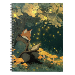 Enchanted Fox Reading Under Fireflies Notebook