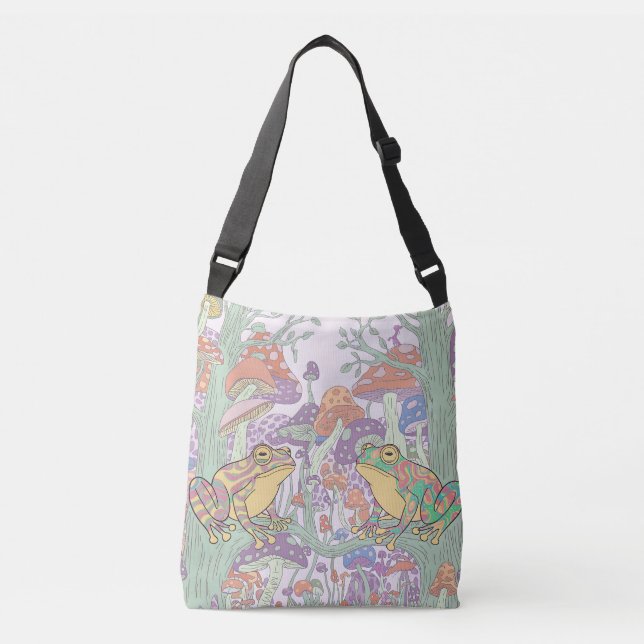 Enchanted Frogs in Mushroom Fields Crossbody Bag (Front)