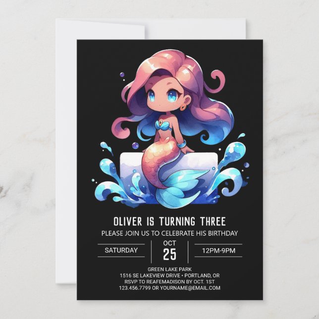 Enchanted Fun Mermaid Birthday Invitation (Front)