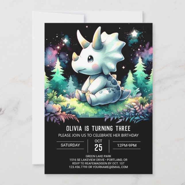Enchanted Fun Triceratops Birthday Invitation (Front)