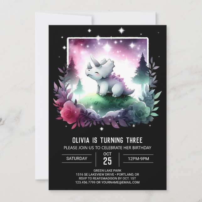 Enchanted Fun Triceratops Birthday Invitation (Front)