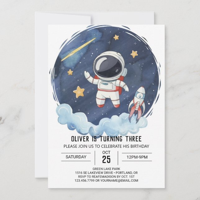 Enchanted Galaxy Rocket Astronaut Boy Birthday Invitation (Front)