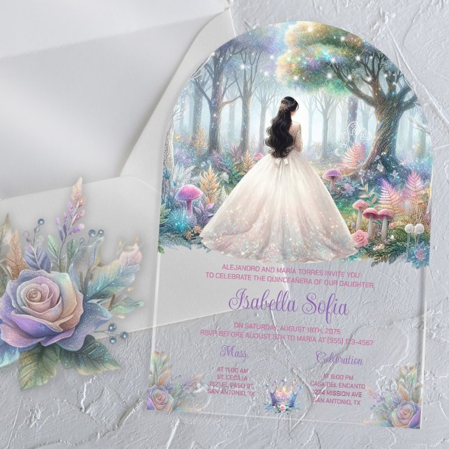 Enchanted Garden Acrylic Quinceañera Acrylic Invitations (Creator Uploaded)