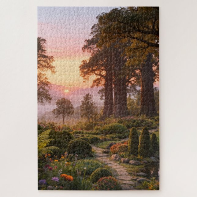 Enchanted Garden at Dawn Majestic Trees Jigsaw Puzzle (Vertical)