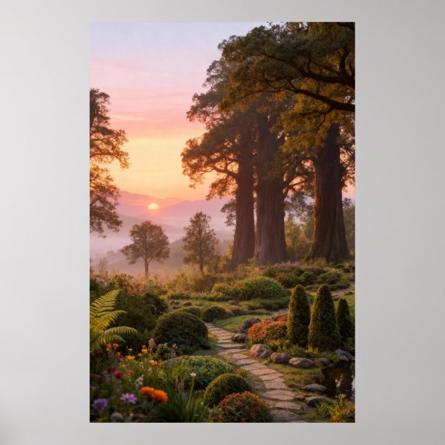 Enchanted Garden at Dawn Majestic Trees Poster (Front)