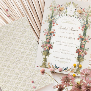 Enchanted Garden Bridal Shower Vintage Flair Invitation