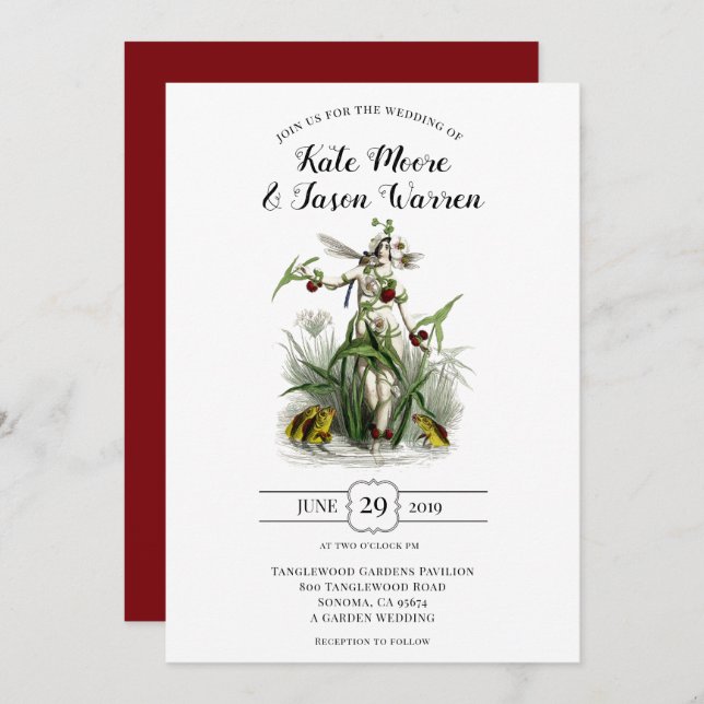 Enchanted Garden Burgundy Green Wedding Invitation (Front/Back)