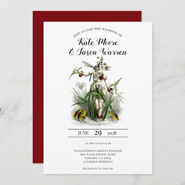 Enchanted Garden Burgundy Wedding Invitation (Front/Back)