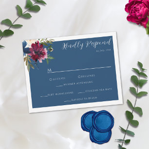 Enchanted Garden Dusty Blue Burgundy Navy RSVP Card