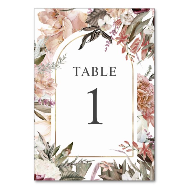 Enchanted Garden Elegant Boho Floral Table Number (Front)