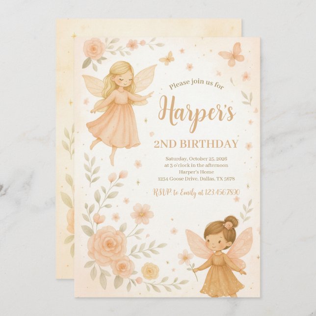 Enchanted Garden Fairy Birthday Invitation (Front/Back)